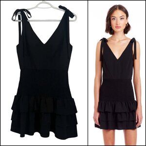 Amanda Uprichard Womens Zita Ruffle Mini Dress Size Small VNeck Tie Straps Black